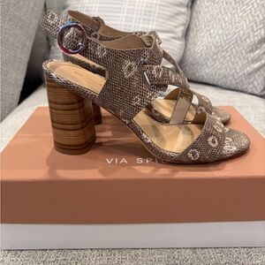 Via Spiga Textured Tan Heeled Sandals